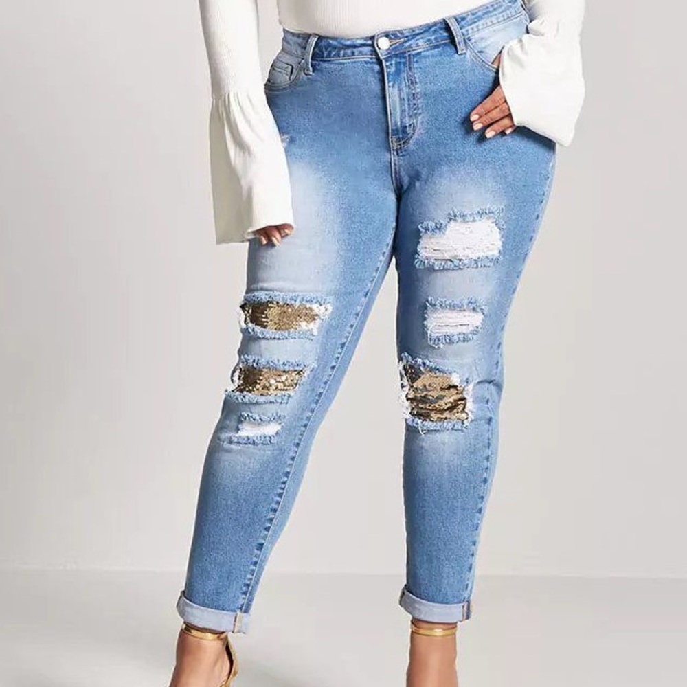 Plus Size Sequin Boyfriend Jeans
